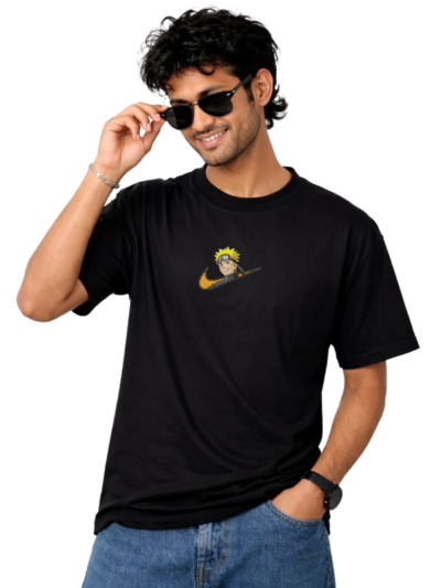 Naruto Embroidery T-Shirt for Men & Women | Premium Naruto Uzumaki Embroidered Tee | Anime Streetwear Cotton T Shirt India
