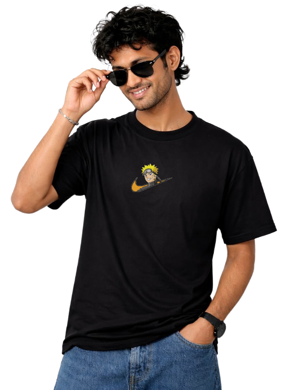 Naruto Embroidery T-Shirt for Men & Women | Premium Naruto Uzumaki Embroidered Tee | Anime Streetwear Cotton T Shirt India