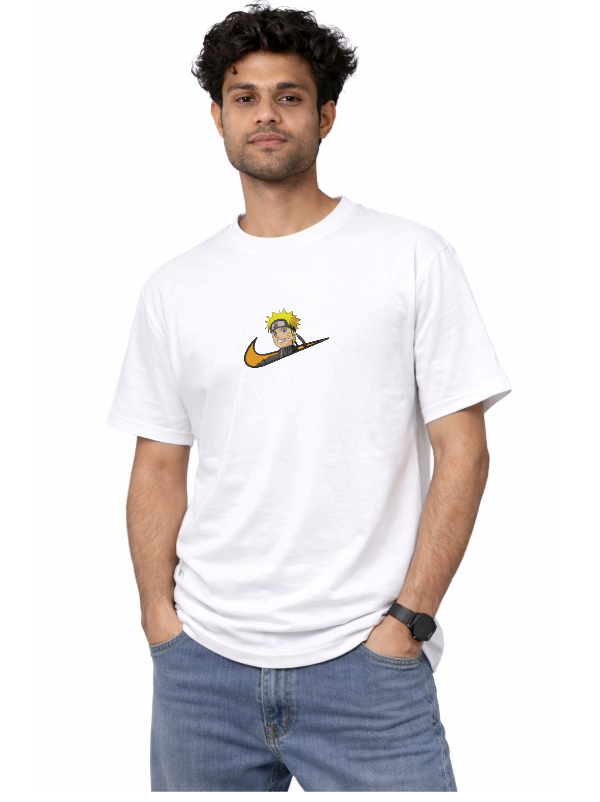 Naruto Embroidery T-Shirt for Men & Women | Premium Naruto Uzumaki Embroidered Tee | Anime Streetwear Cotton T Shirt India - Image 2