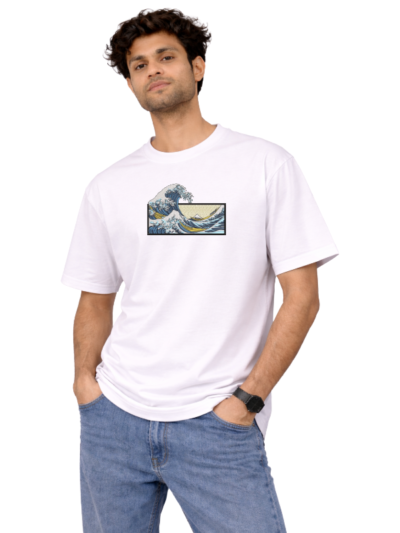 Ocean Embroidery T-Shirt – Machine Stitched Wave Design